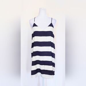 Style Rack Spaghetti Strap Racer Back Stripe Dress Ivory Blue Size Small